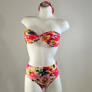 J. Crew Multicolor Floral Twist-Front Bikini Top and High Waist Bottom Set SMALL